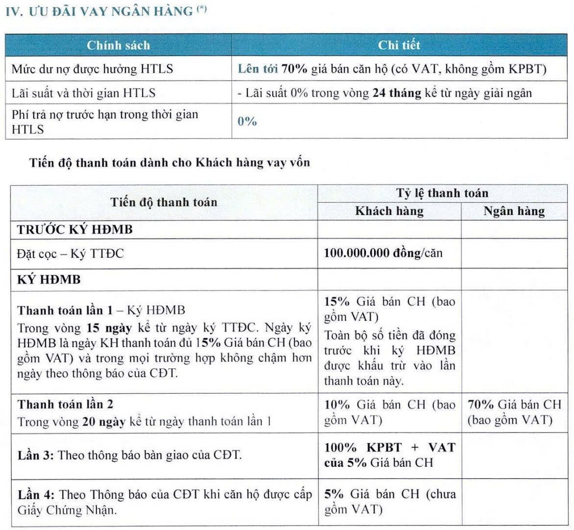 Chính sách thanh toán theo gói vay ưu đãi khi mua Capital Square