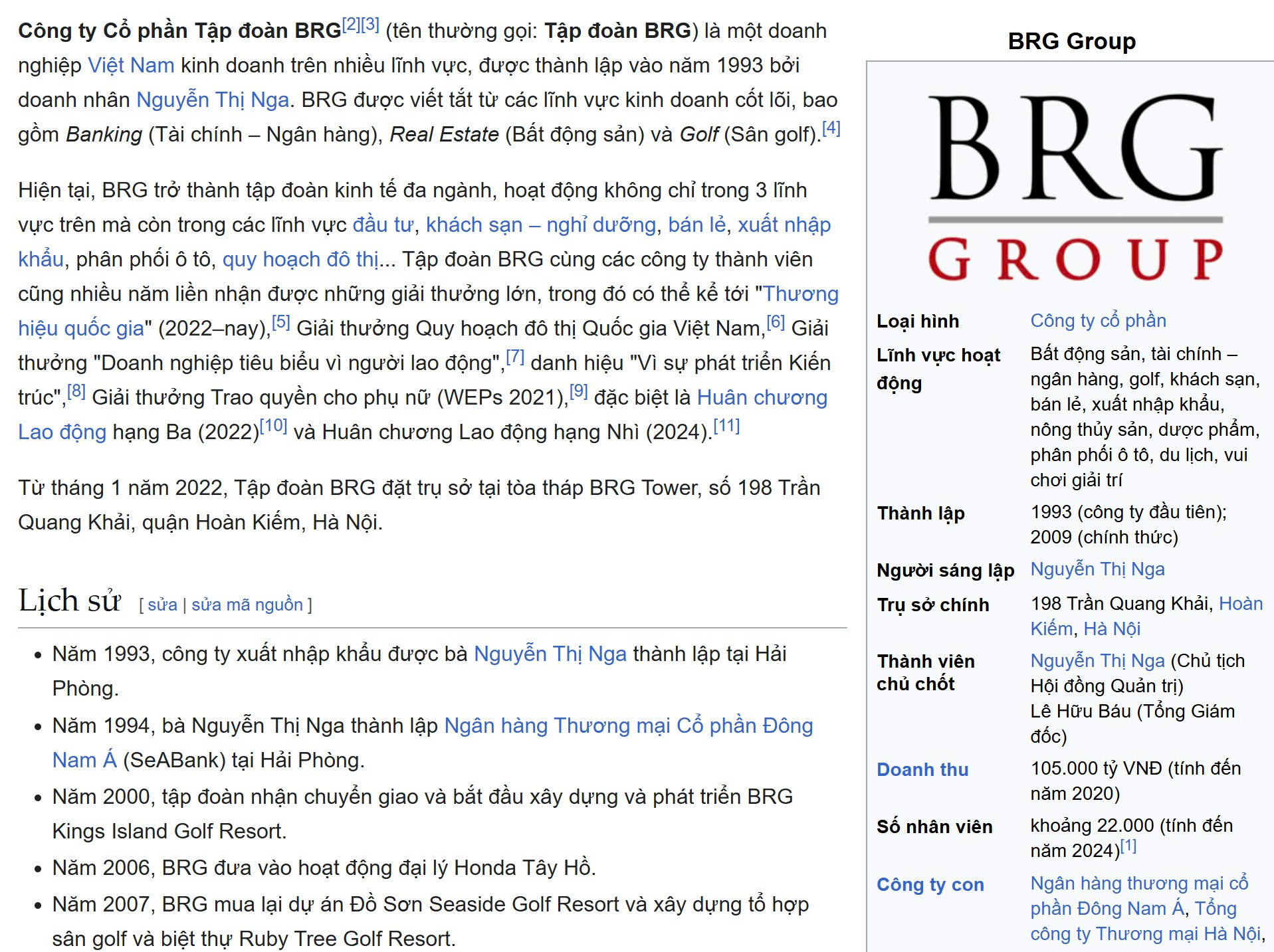 Trích dẫn nguồn uy tín về Chủ đầu tư BRG