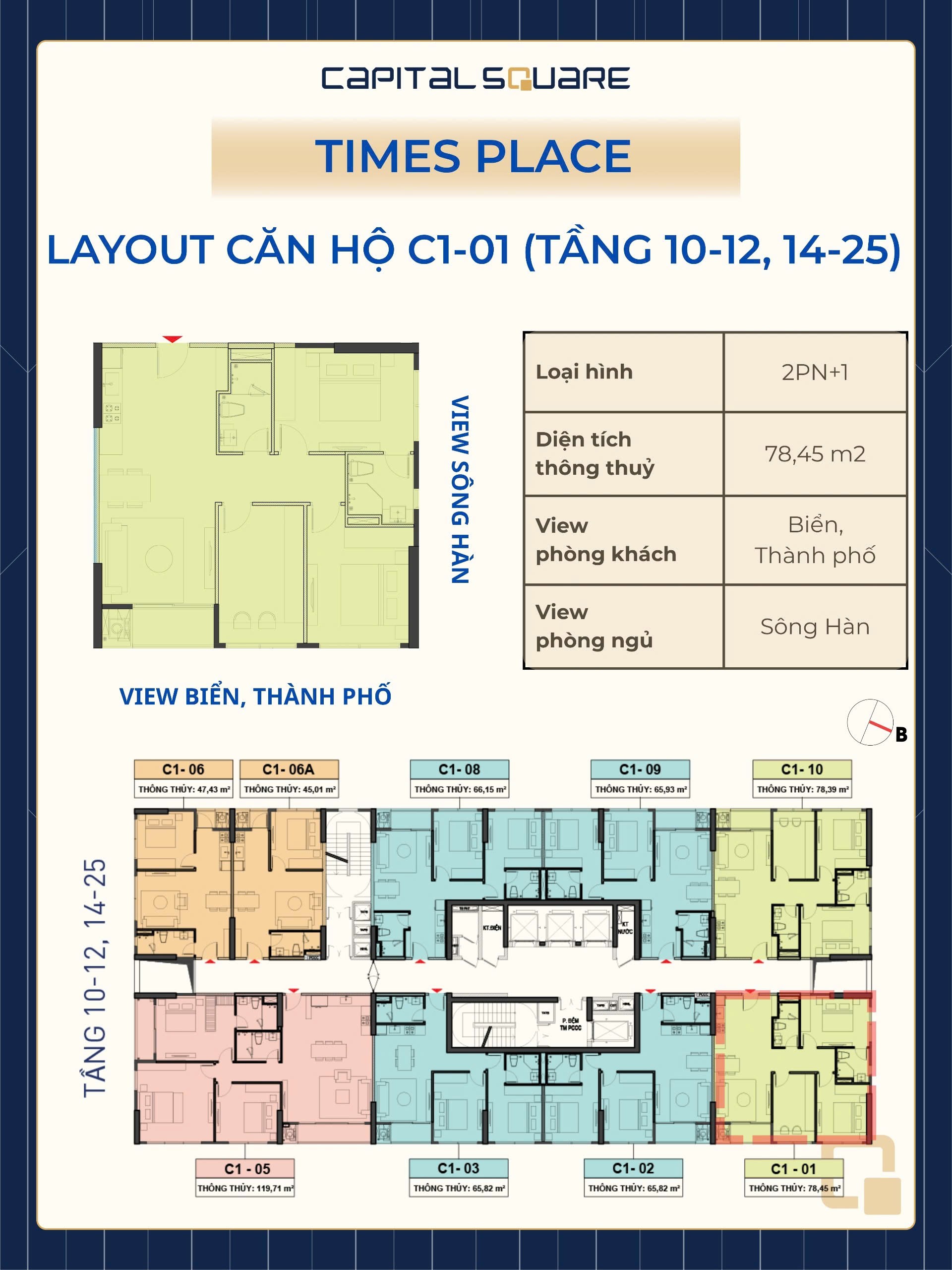 Mặt bằng Căn góc Tòa C1 Times Place